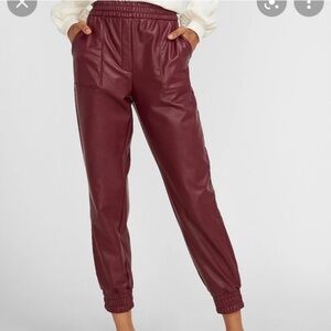 7 For All Mankind Burgundy red faux leather Pleather vegan joggers pants M NWOT